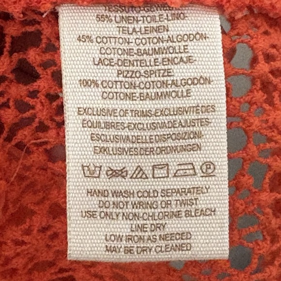 Free People Orange Crochet Linen Cotton Blend Boho Boxy Top Womens Small - Picture 6 of 6